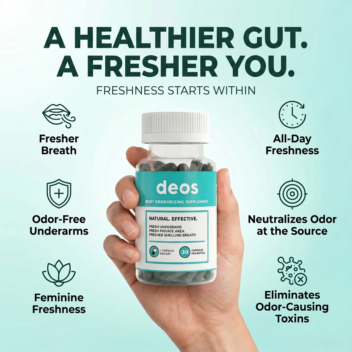 DEOS® Internal Deodorant Supplement [Natural Odor Control] Capsules 30 Pcs