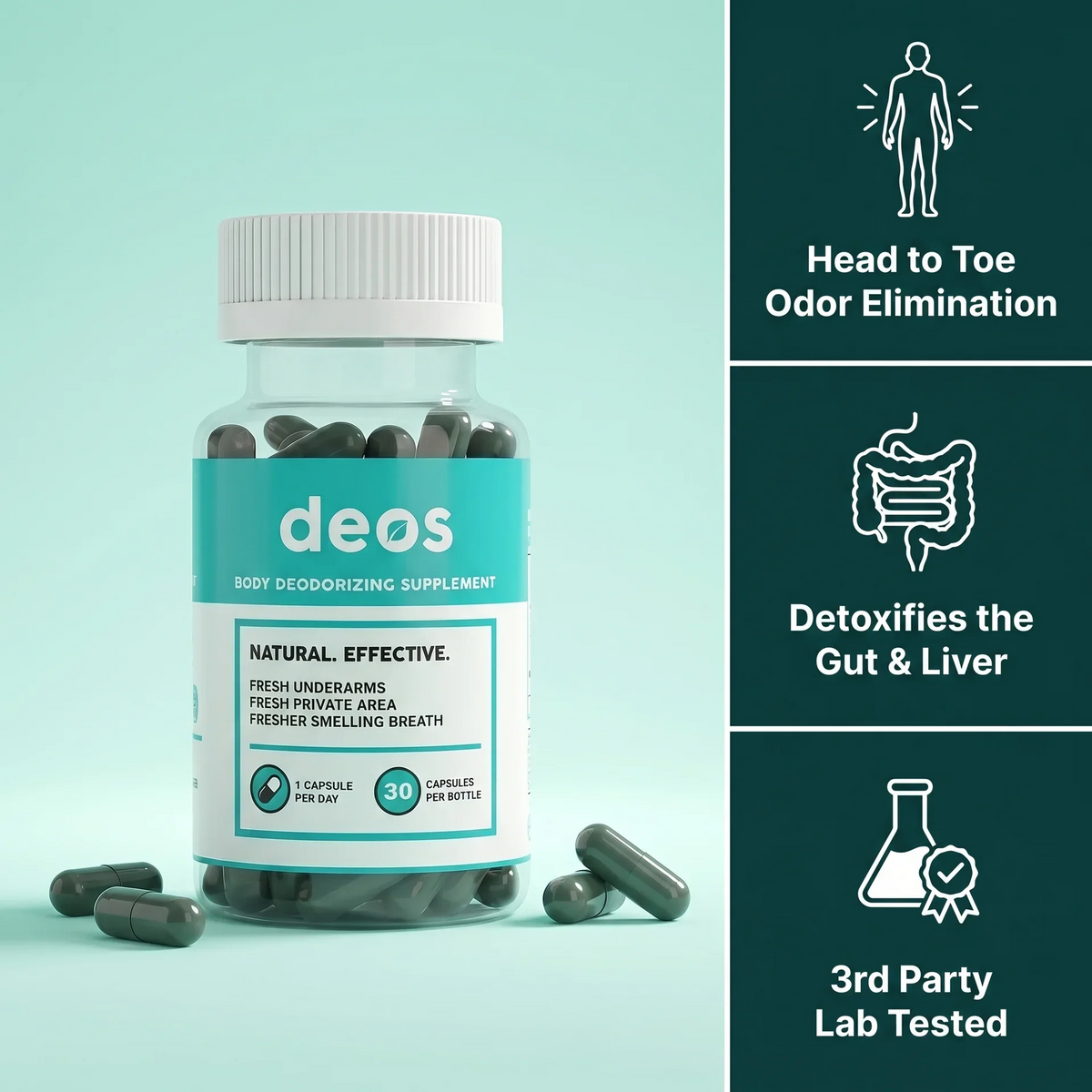 DEOS® Internal Deodorant Supplement [Natural Odor Control] Capsules 30 Pcs